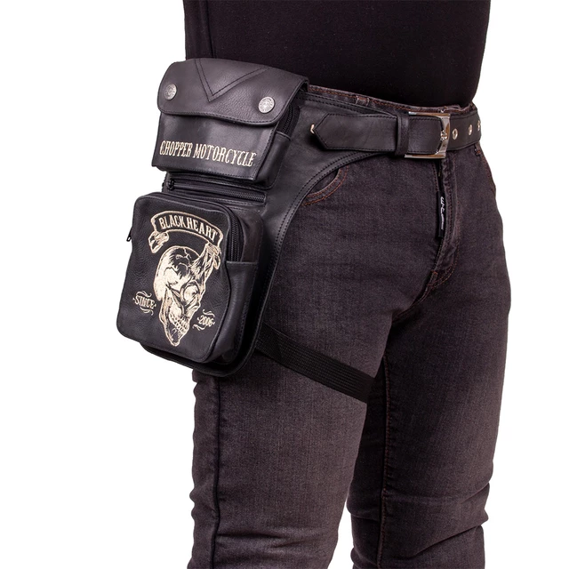 W-TEC Black Heart Devil Skull Black Leather Oberschenkeltasche