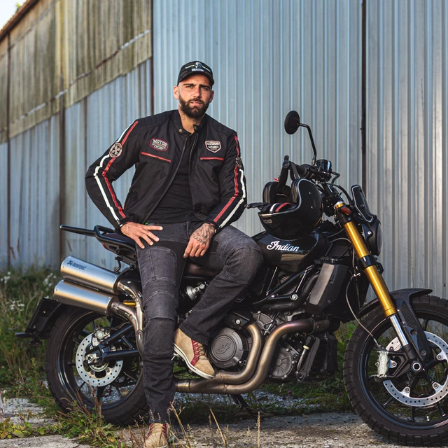 W-TEC Jawo Herren Textiljacke - schwarz mit rot-weißem Streifen