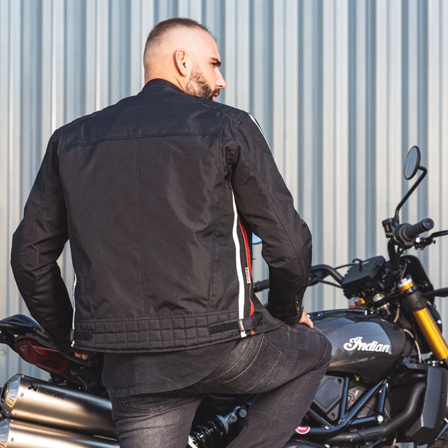 W-TEC Jawo Herren Textiljacke - schwarz mit rot-weißem Streifen
