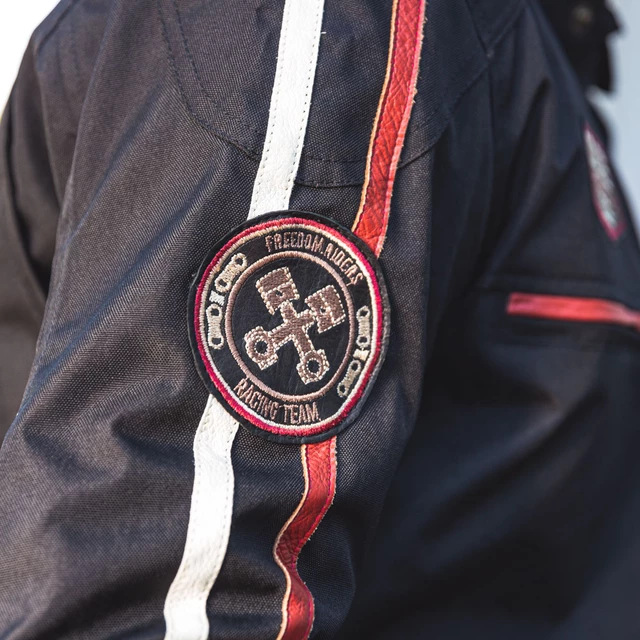 W-TEC Jawo Herren Textiljacke - schwarz mit rot-weißem Streifen