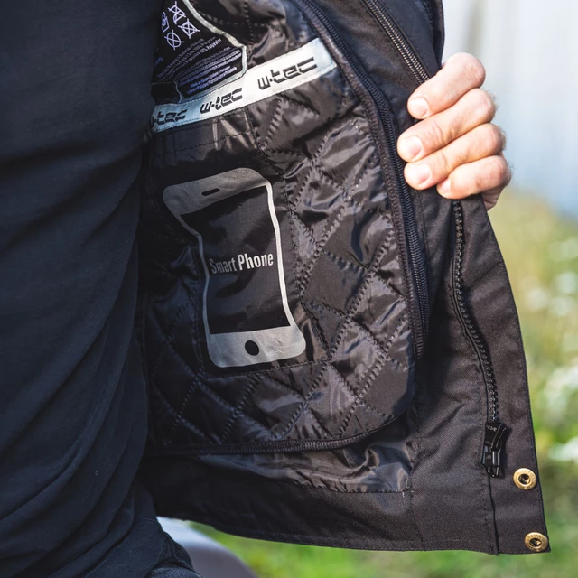 W-TEC Jawo Herren Textiljacke - schwarz mit rot-weißem Streifen