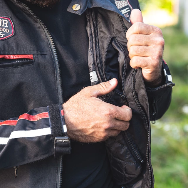 W-TEC Jawo Herren Textiljacke - schwarz mit rot-weißem Streifen