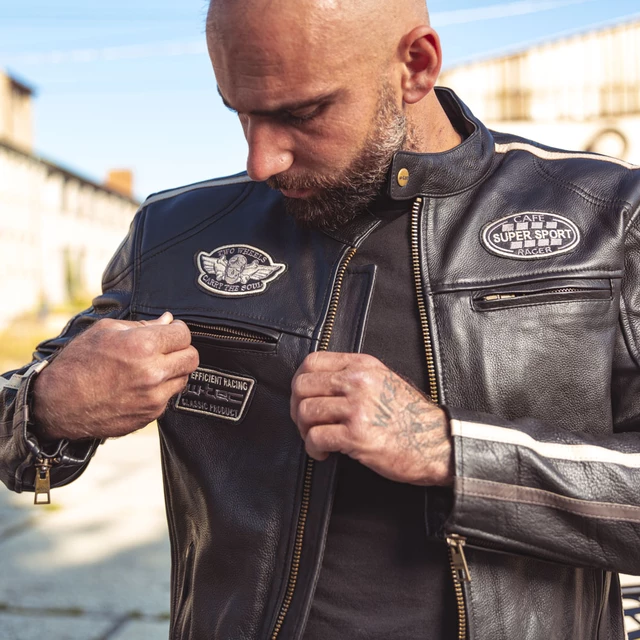 W-TEC Makso Herren Lederjacke - schwarz mit Patches
