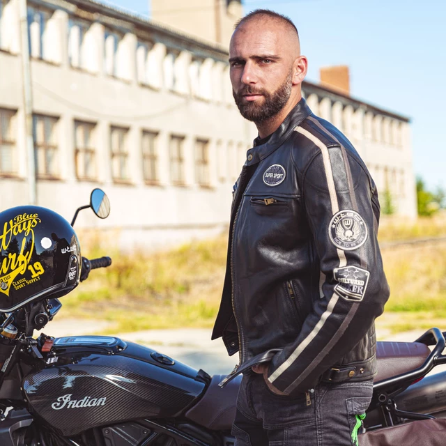 W-TEC Makso Herren Lederjacke - schwarz mit Patches