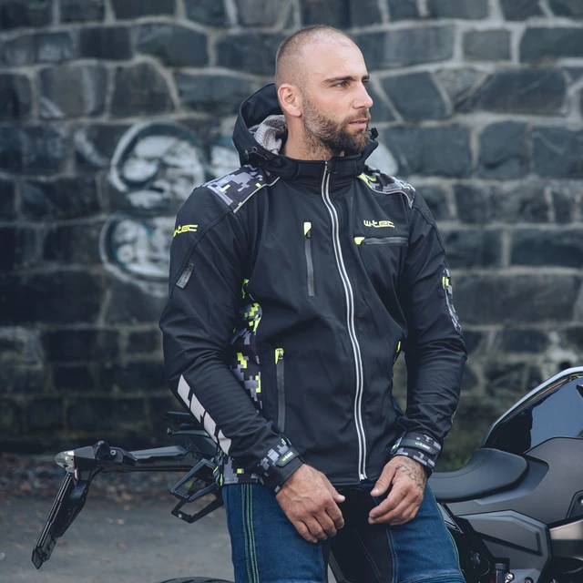 W-TEC Kybero Herren Softshell Motorradjacke - schwarz-fluo
