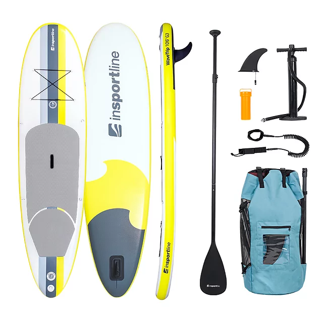 Paddleboard mit Zubehör inSPORTline WaveTrip 10'6" G3 - blau - gelb
