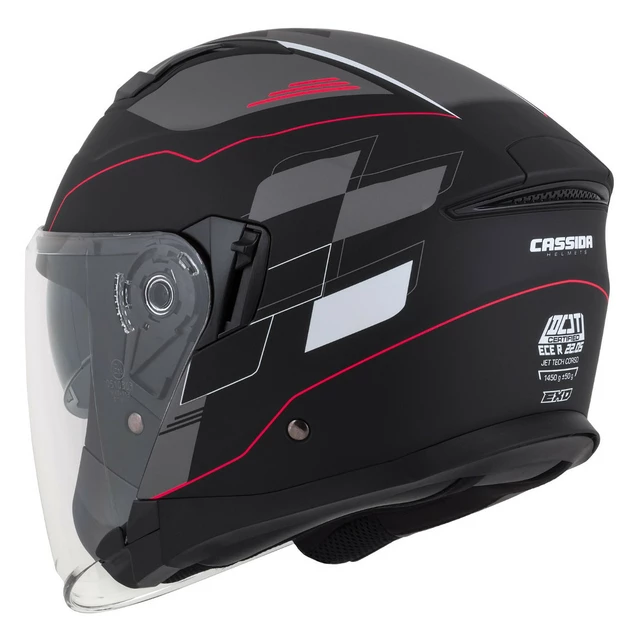 Cassida Jet Tech RoxoR Motorradhelm schwarz matt/weiß/rot/grau - L(59-60)