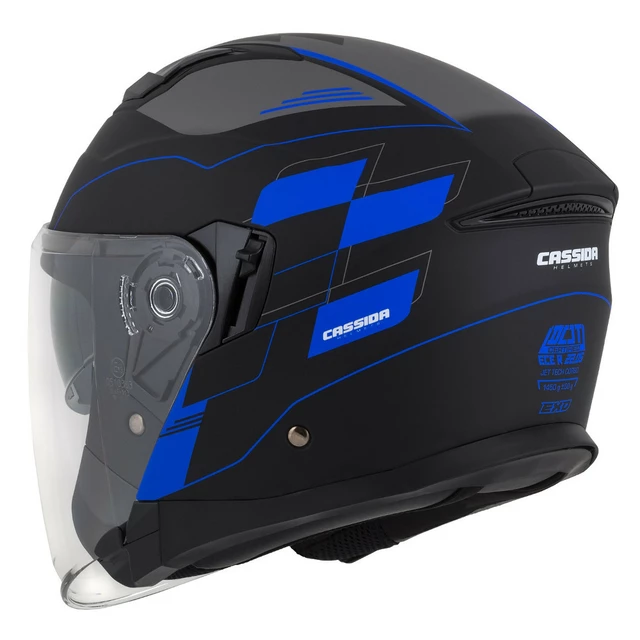 Cassida Jet Tech RoxoR Motorradhelm schwarz matt/blau/grau/weiß - L(59-60)