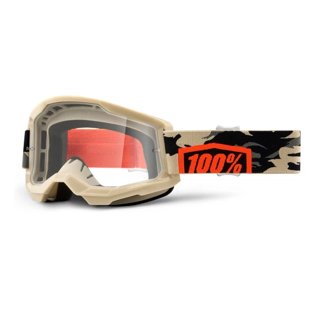 100% Strata 2 Motocross-Brille - Summit türkis-rot, klares Plexiglas - Kombat beige-orange, klares Plexiglas