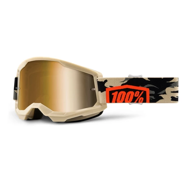 100% Strata 2 Mirror Motocross-Brille - Summit türkisrotes, spiegelsilbernes Plexiglas - Kombat beige-orange, True Gold Plexiglas