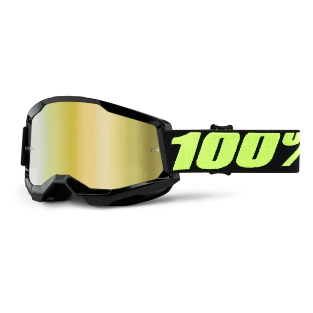 100% Strata 2 Mirror Motocross-Brille - Summit türkisrotes, spiegelsilbernes Plexiglas - Upsol schwarz-fluo gelb, Plexiglas spiegelgold