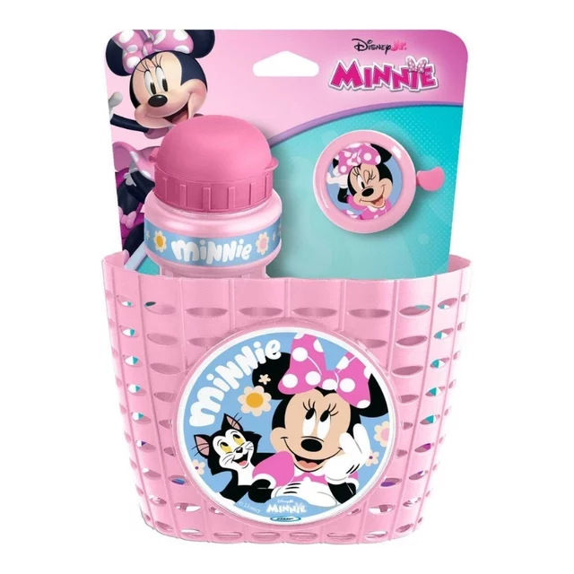Minnie-Fahrradset (Korb, Trinkflasche, Klingel) – rosa