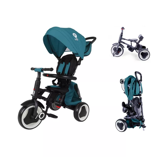 Kinderdreirad mit Führungsstange QPlay Rito+ - Grau - Turquoise