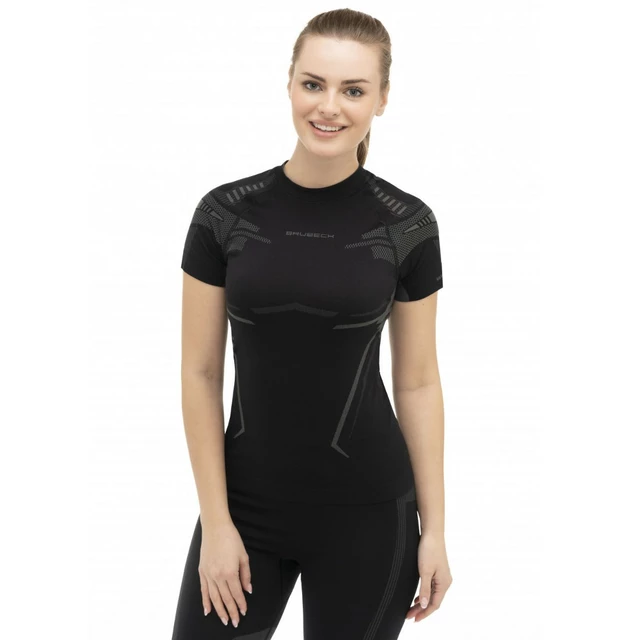 Brubeck Dry Kurzarm Funktions-T-Shirt für Frauen - Schwarz/Fuchsia