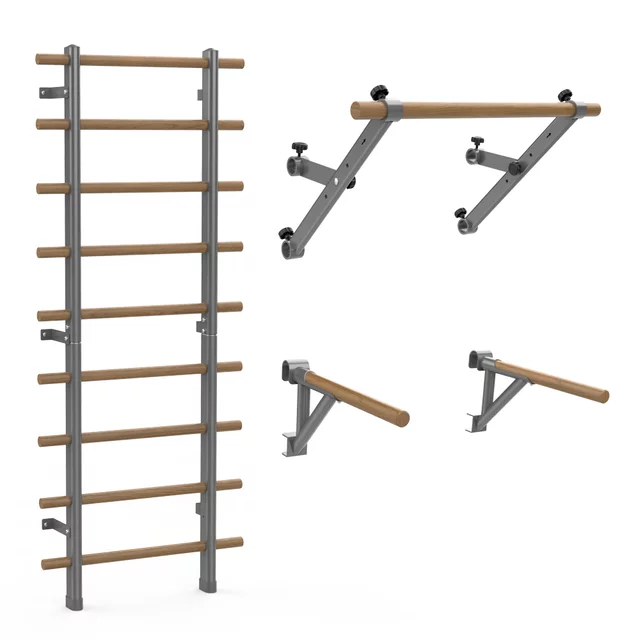 inSPORTline Wootaline Sprossenwand 199 x 80 cm mit Reck und Barren, grau