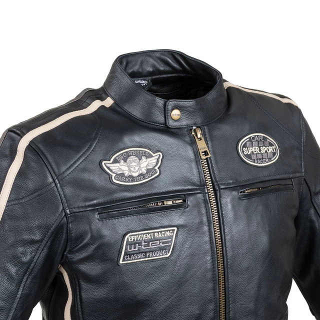 W-TEC Makso Herren Lederjacke - schwarz mit Patches