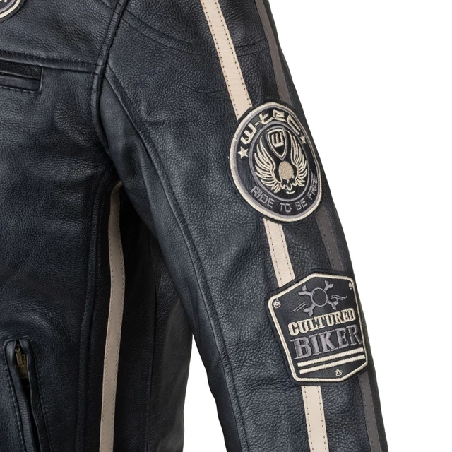 W-TEC Makso Herren Lederjacke - schwarz mit Patches