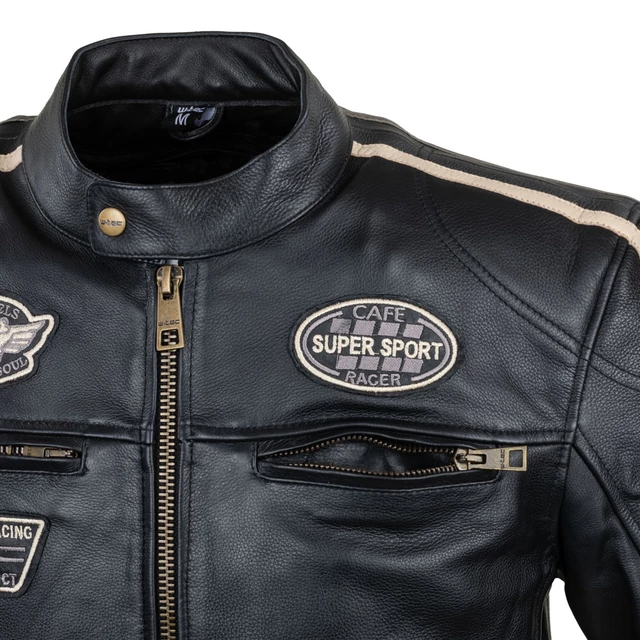W-TEC Makso Herren Lederjacke - schwarz mit Patches