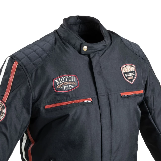 W-TEC Jawo Herren Textiljacke - schwarz mit rot-weißem Streifen