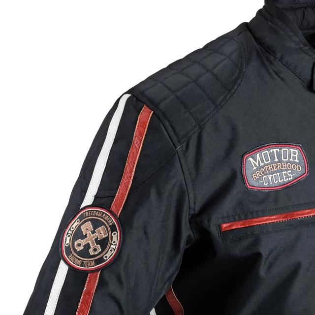W-TEC Jawo Herren Textiljacke - schwarz mit rot-weißem Streifen