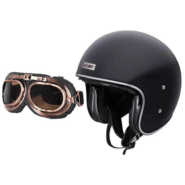 W-TEC Angeric Gloss Black Motorradhelm mit Steamrust-Brille - Gloss Black - Gloss Black