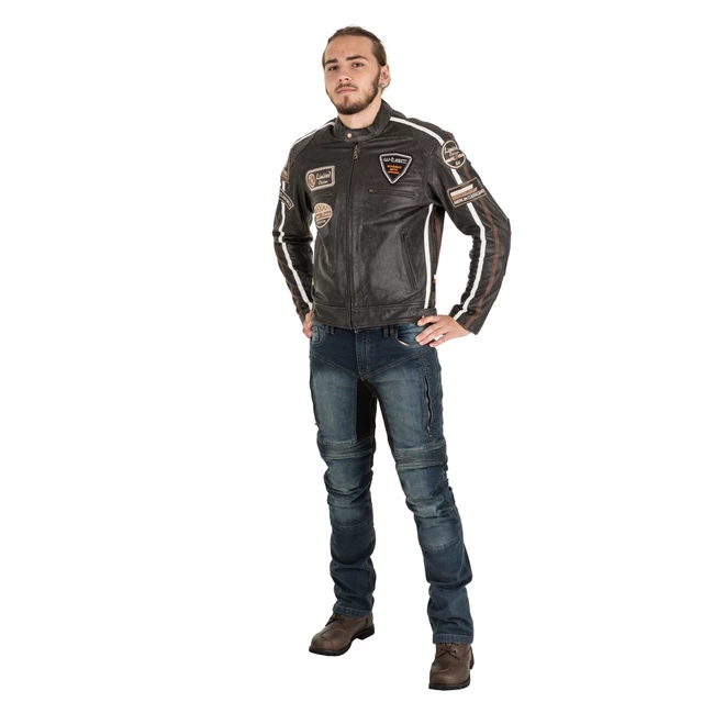 W-TEC Buffalo Cracker Herren-Leder-Motorradjacke - brown-grau