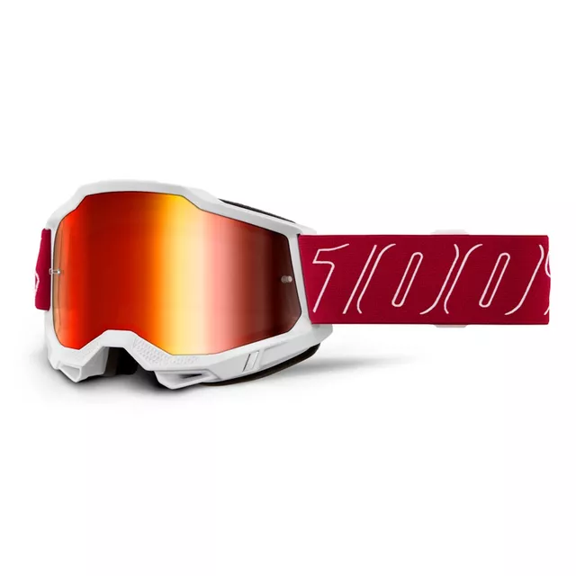 Motocross-Brille 100% Accuri 2 Mirror - Mifflin tmavě modrá, zrcadlové plexi - Redline červená, zrcadlové plexi