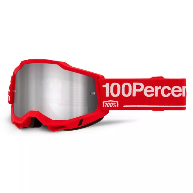 Motocross-Brille 100% Accuri 2 Mirror - Mifflin tmavě modrá, zrcadlové plexi - Wolg červená, zrcadlové plexi