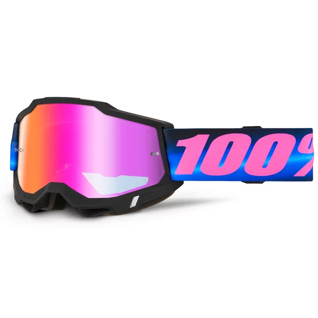 Motocross-Brille 100% Accuri 2 Mirror - Magnus černá, červené plexi - Superdome modro-růžová, červené plexi