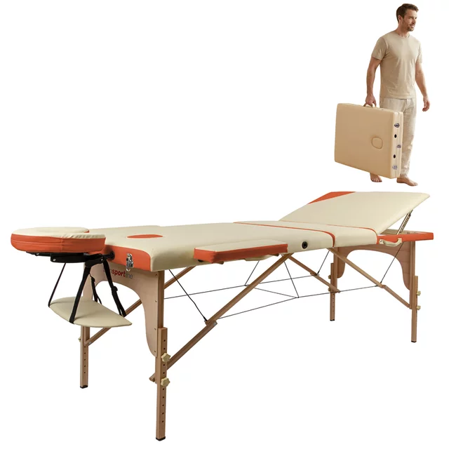 Massageliege inSPORTline Japane 3-teilig aus Holz - weiß-orange - weiß-orange