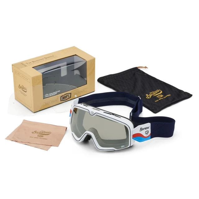 Motocrossbrille 100% Barstow Lucien, silbernes Plexiglas