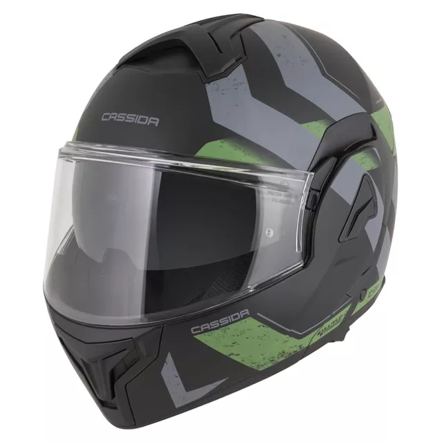 Cassida MultiFlip Korp P/J Klapp-Motorradhelm - schwarz matt/gelb hivis/grau - černá matná/zelená/šedá