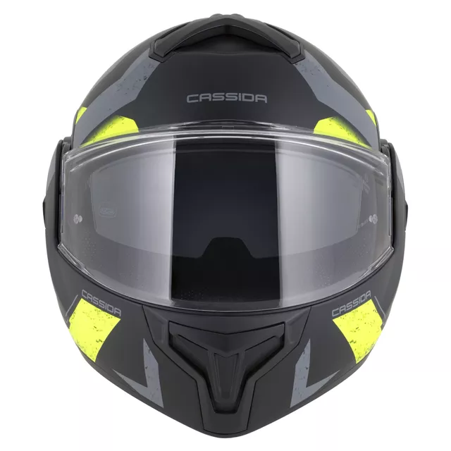 Cassida MultiFlip Korp P/J Klapp-Motorradhelm - schwarz matt/gelb hivis/grau
