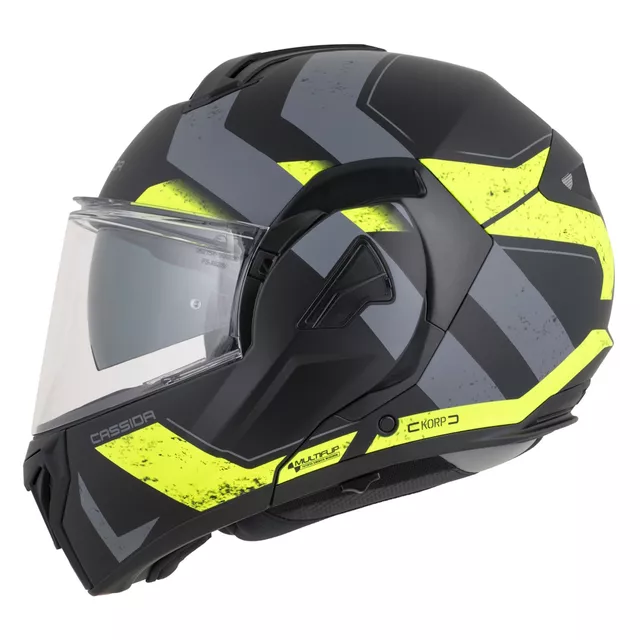 Cassida MultiFlip Korp P/J Klapp-Motorradhelm - schwarz matt/gelb hivis/grau