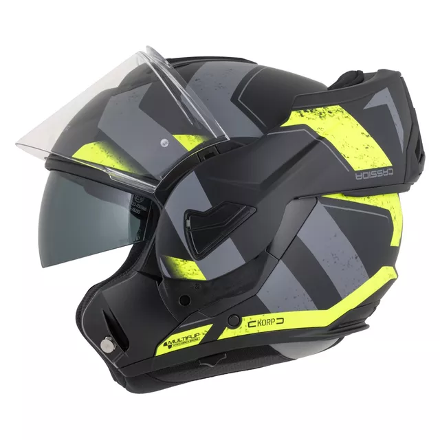 Cassida MultiFlip Korp P/J Klapp-Motorradhelm - schwarz matt/gelb hivis/grau