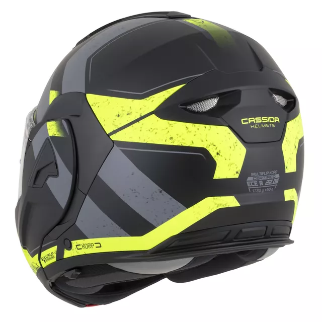 Cassida MultiFlip Korp P/J Klapp-Motorradhelm - schwarz matt/gelb hivis/grau