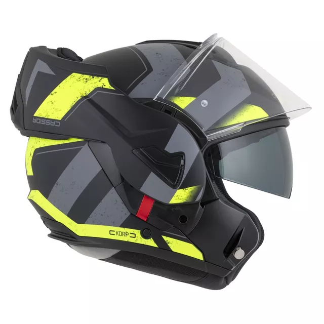 Cassida MultiFlip Korp P/J Klapp-Motorradhelm - schwarz matt/gelb hivis/grau