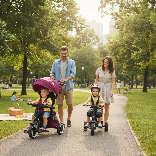 Kinderdreirad mit Führungsstange QPlay Rito+ - Grau