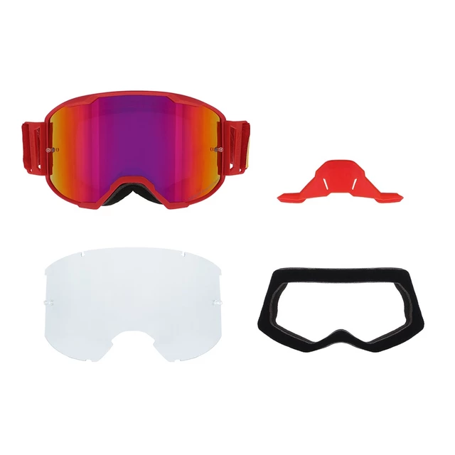 Motocross-Brille RedBull Spect Strive Panovision, rot matt, lila Spiegelplexi