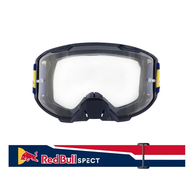 Motocrossbrille RedBull Spect Strive dunkelblau matt, klares Plexiglas