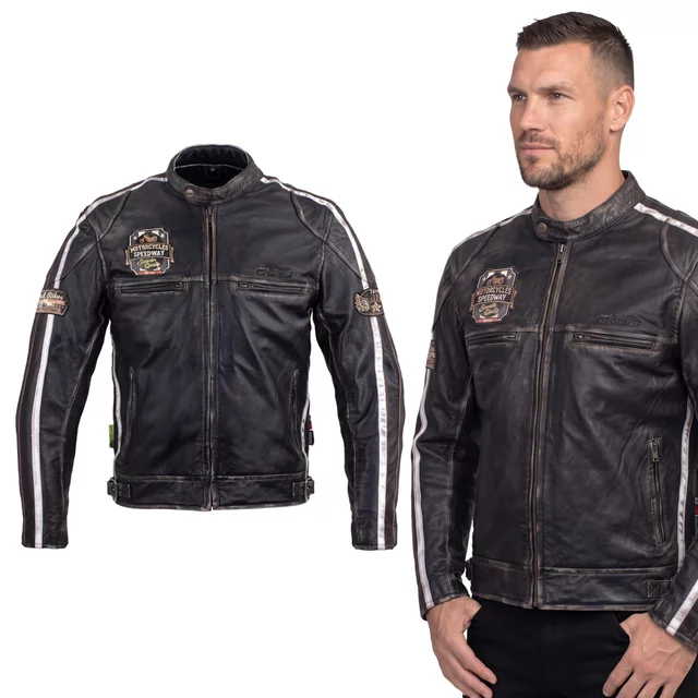 W-TEC Sheawen Vintage Herren Leder Motorradjacke - schwarz - schwarz