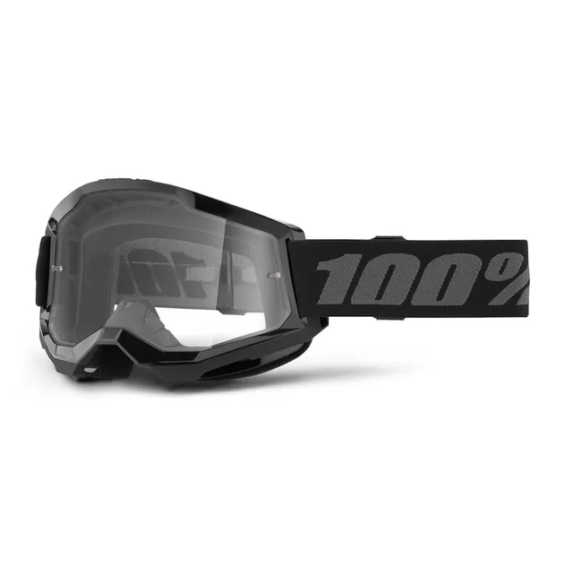 100% Strata 2 Youth Motocross-Schutzbrille für Kinder - blaues, klares Plexiglas - schwarzes, klares Plexiglas