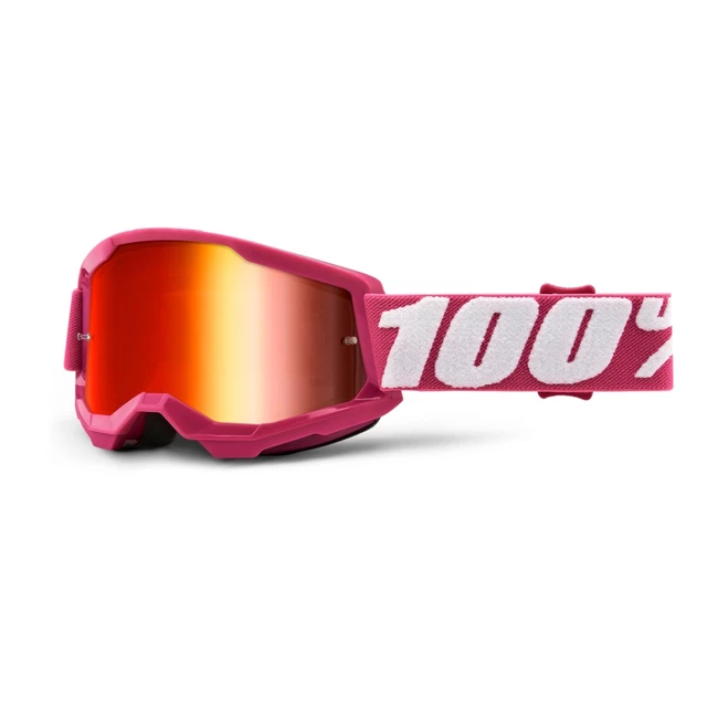 100% Strata 2 Youth Mirror Motocross-Schutzbrille für Kinder - gelb, verspiegeltes rot plexi - Fletcher rosa, verspiegeltes rotes plexi