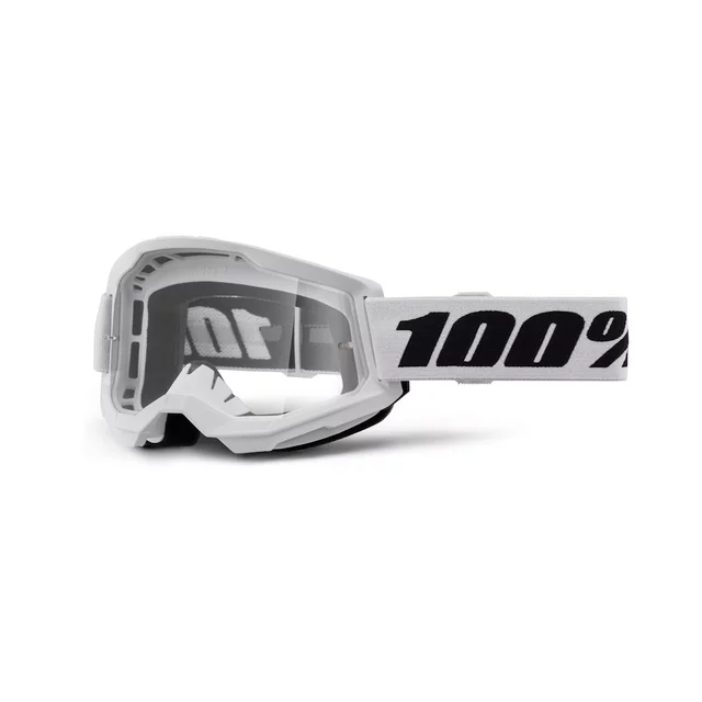 Motocrossbrille 100% Strata 2 Neu - Orange, čiré plexi - White bílá, čiré plexi