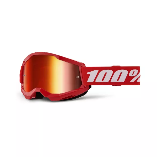 Motocrossbrille 100% Strata 2 New Mirror - Neon žluté, růžové plexi - Červená, červené plexi
