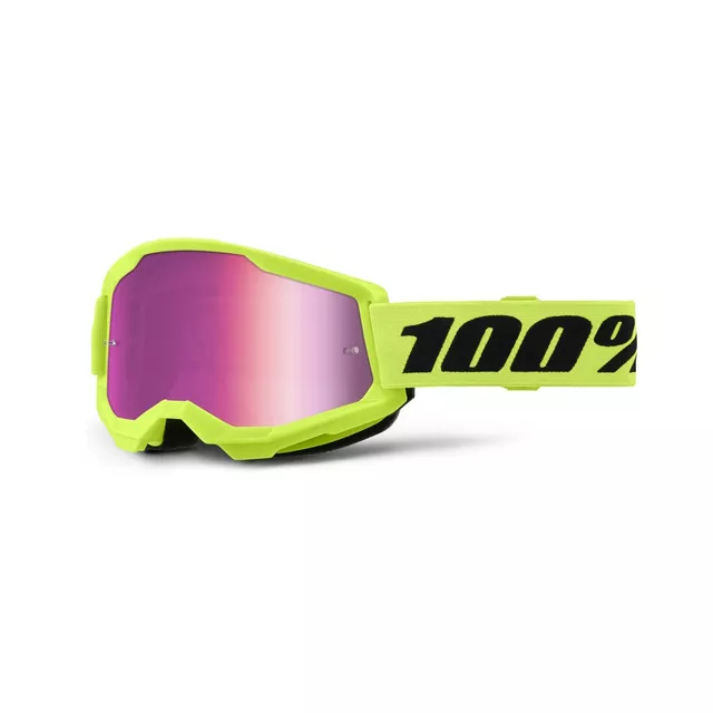 Motocrossbrille 100% Strata 2 New Mirror - Neon žluté, růžové plexi - Neon žluté, růžové plexi